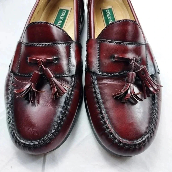 Cole Haan Mens Mahogany Brown Leather Slip-On Tassel Loafer 8.5 - Picture 2 of 14